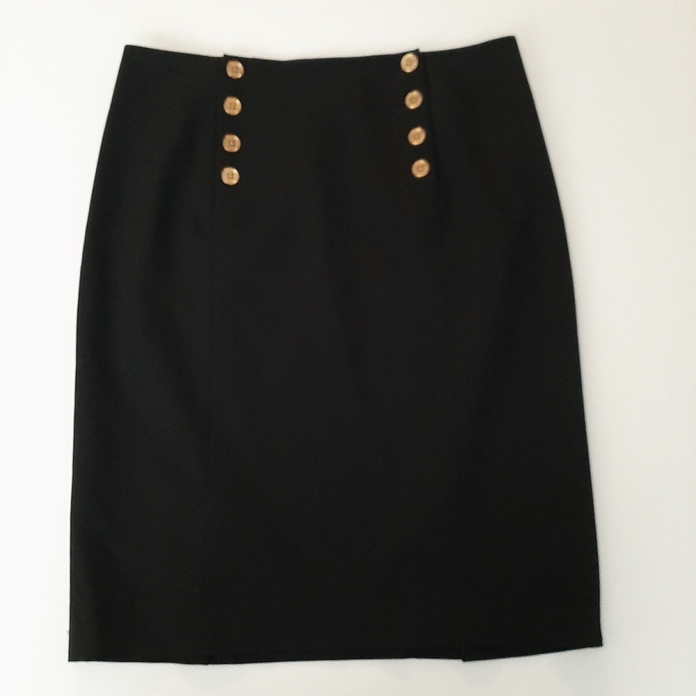 Lauren Ralph Lauren Black Pencil Skirt With Gold Buttons Size 8
